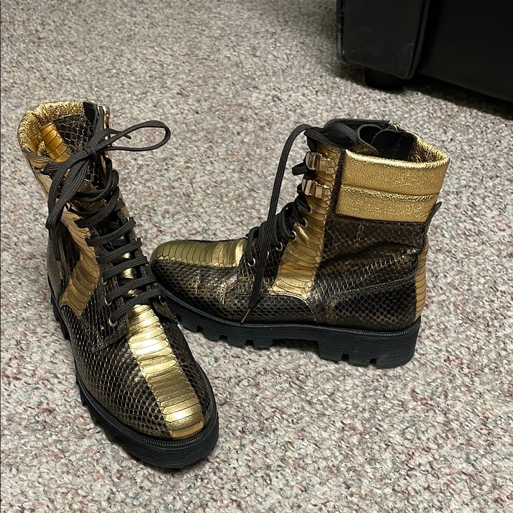 Pons Quintana lug sole Gold and Black Women's leather Boots